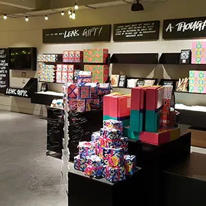a room filled with lots of colorful boxes